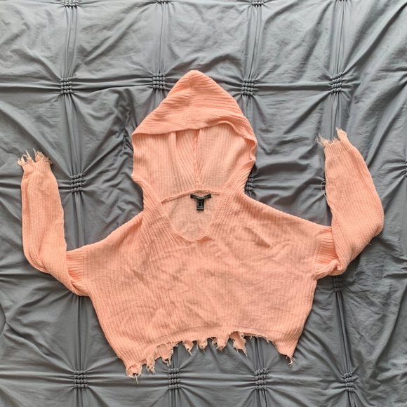 Pink Knit Cropped Hoodie - Picture 2 of 3